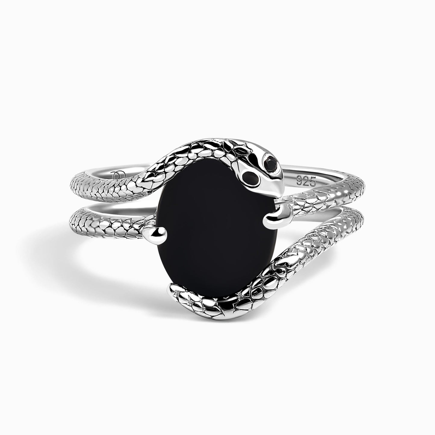 Black Onyx Ring Serpent silver studio shot