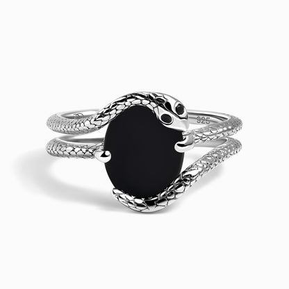 Black Onyx Black Diamond Ring - Serpent - silver
