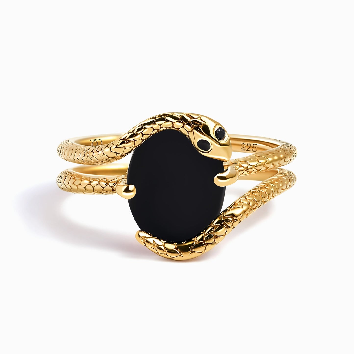 Black Onyx Ring Serpent yellow gold studio shot