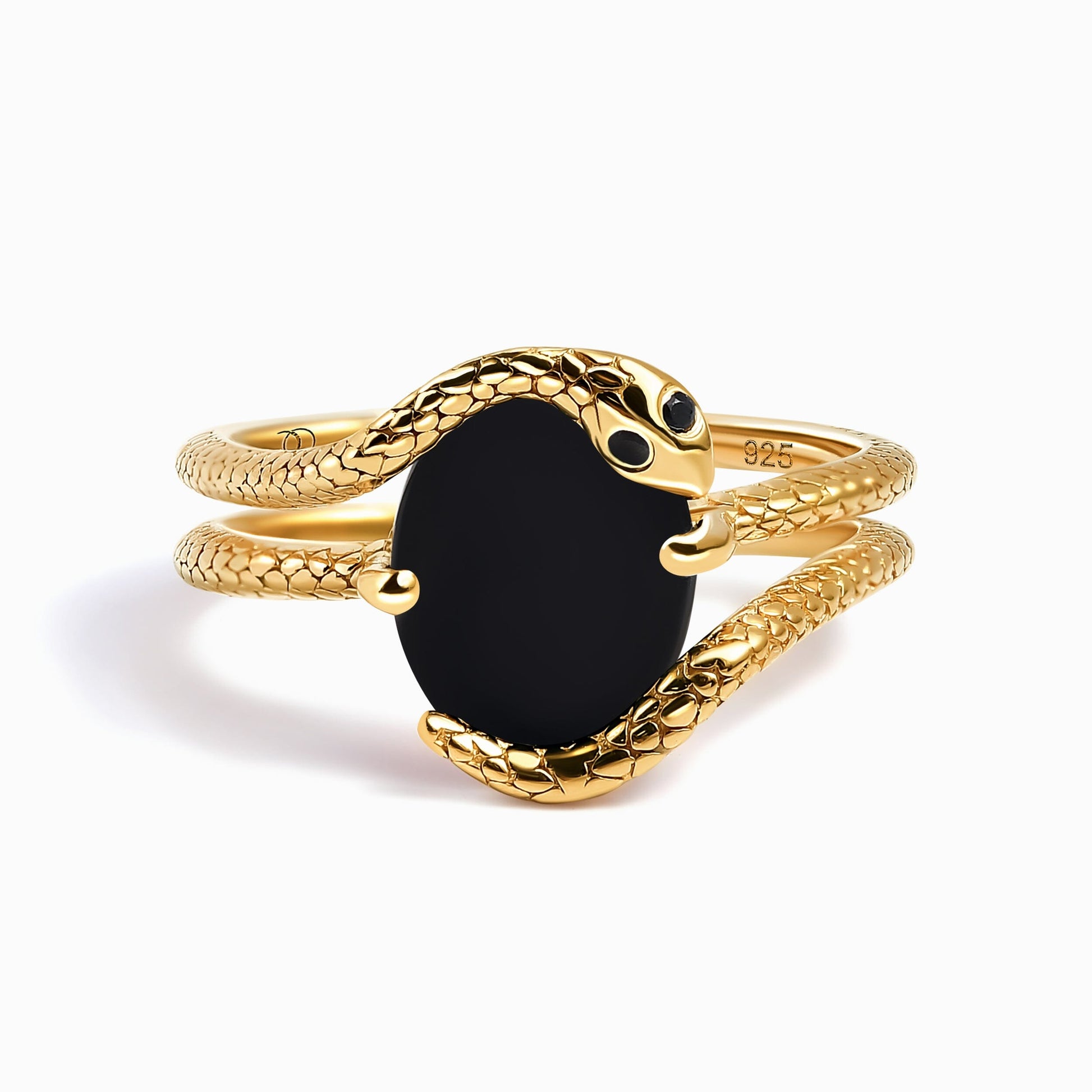 Black Onyx Black Diamond Ring - Serpent - gold