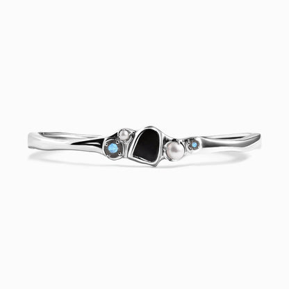 Black Obsidian Pearl Cuff - Heirloom silver worn close