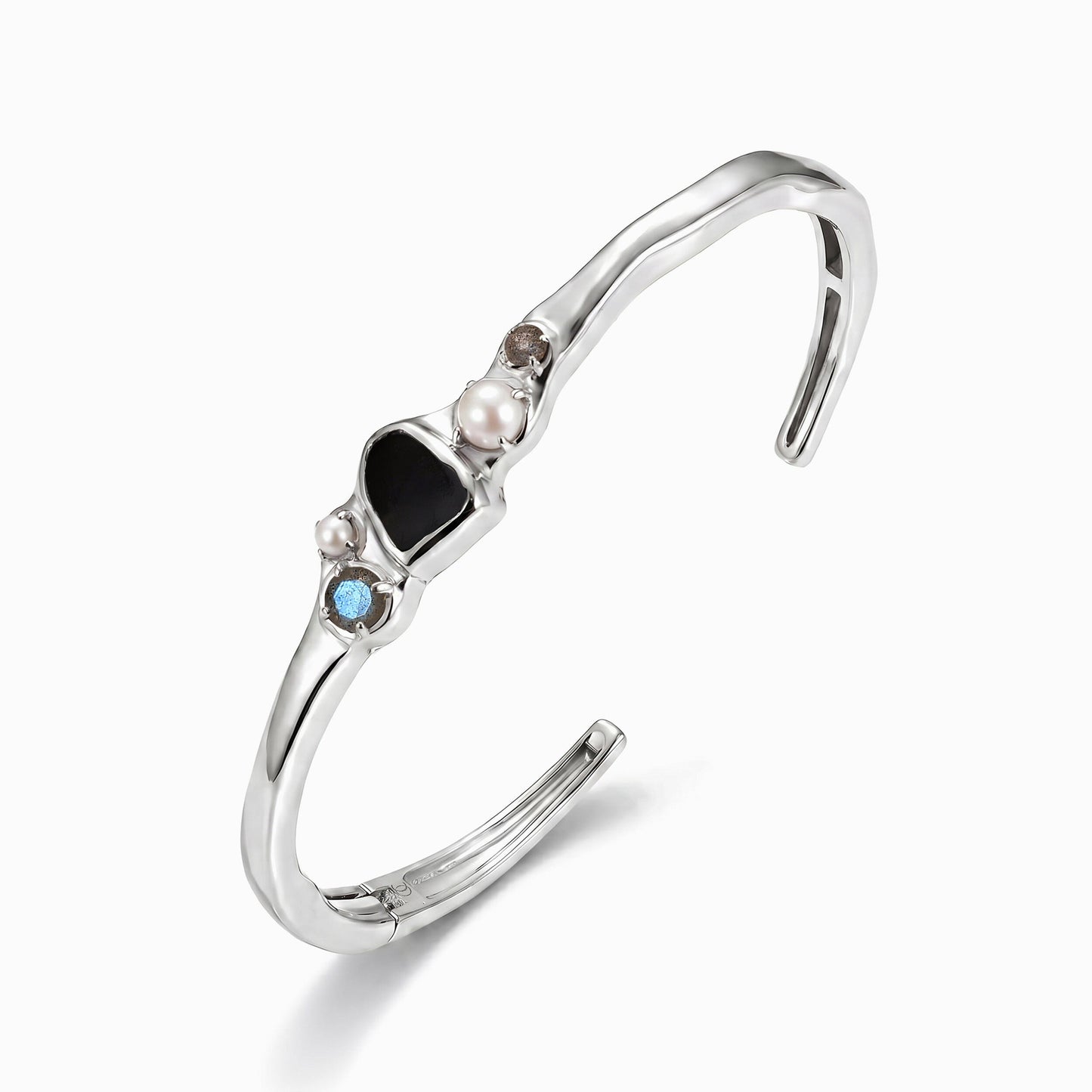 Black Obsidian Pearl Cuff - Heirloom silver