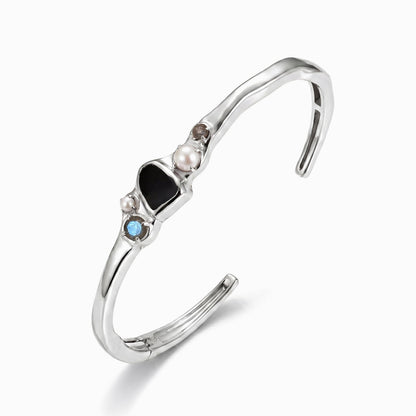 Black Obsidian Pearl Cuff - Heirloom silver