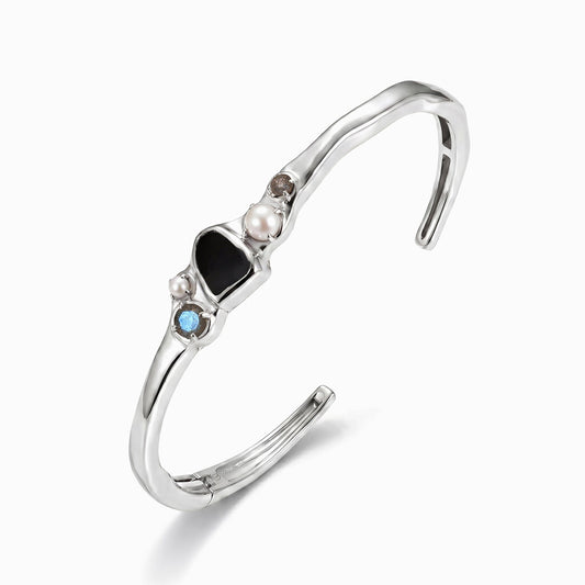 Black Obsidian Pearl Cuff - Heirloom silver