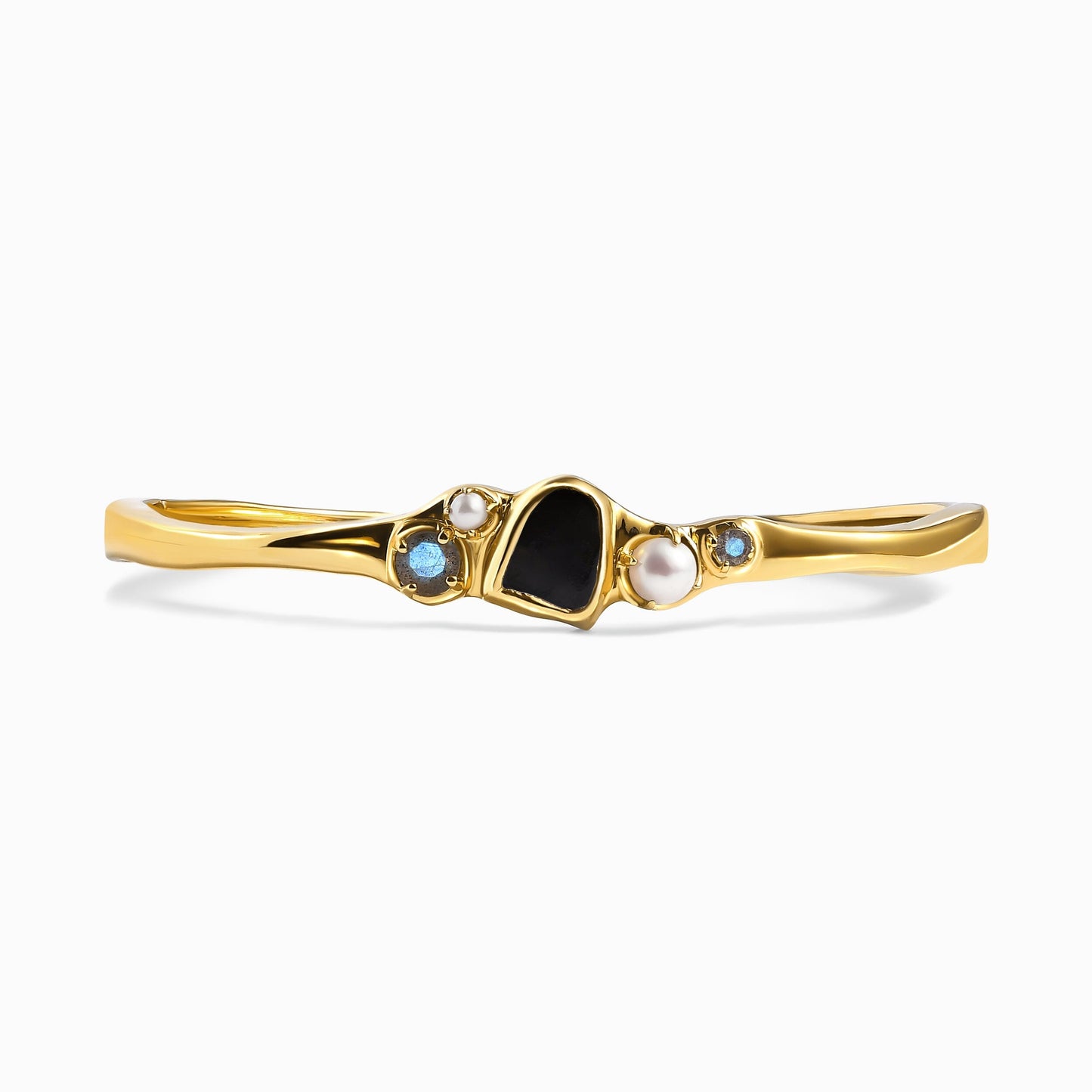 Black Obsidian Pearl Cuff - Heirloom yellow gold worn close