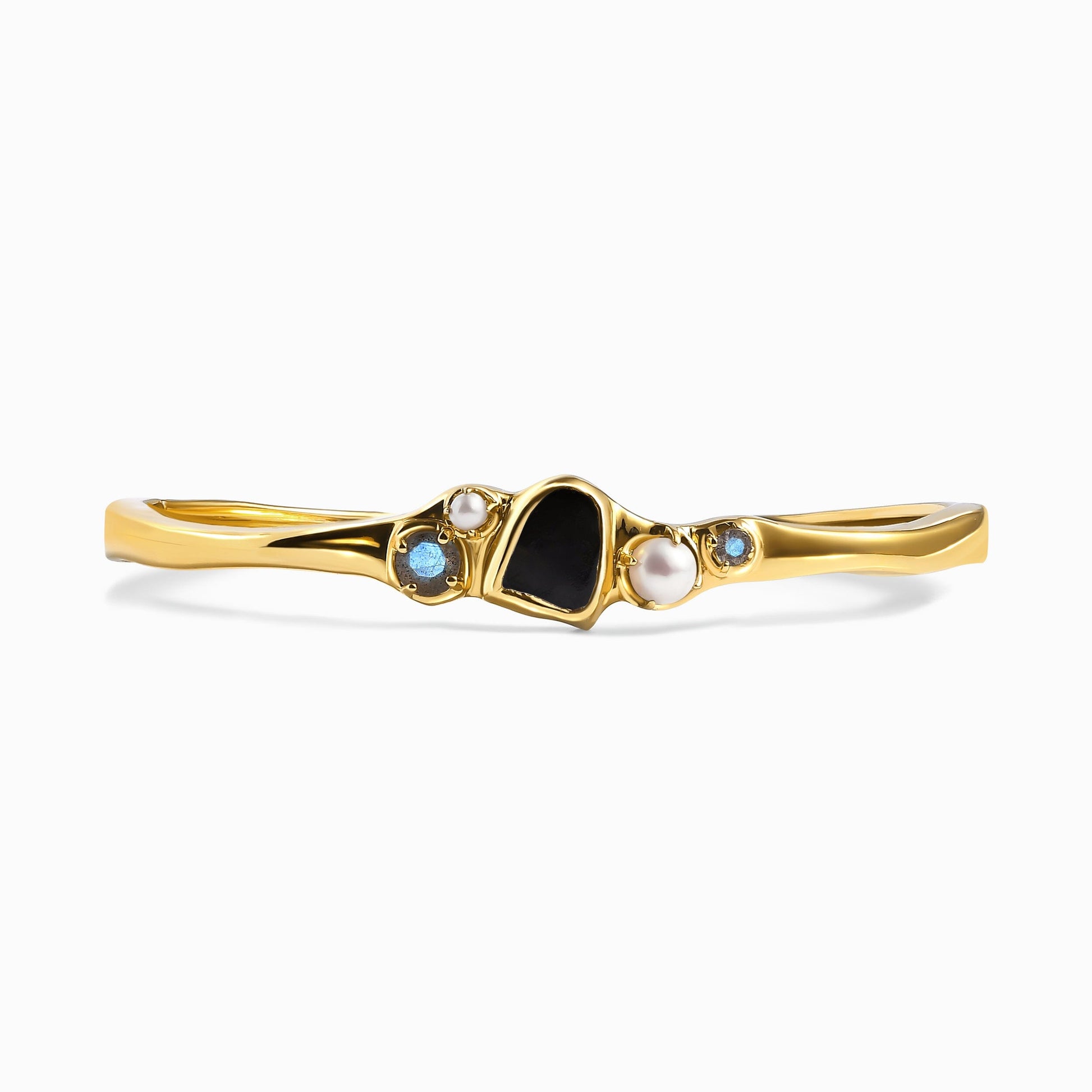Black Obsidian Pearl Cuff - Heirloom yellow gold worn close