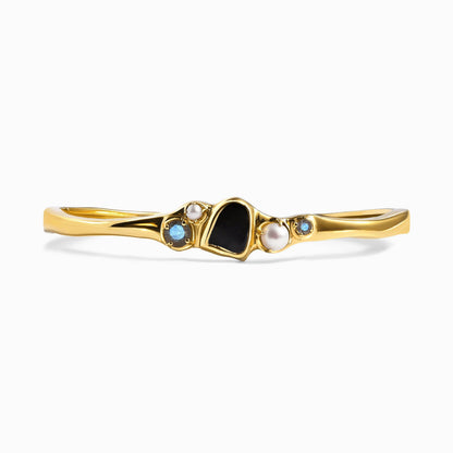 Black Obsidian Pearl Cuff - Heirloom yellow gold worn close