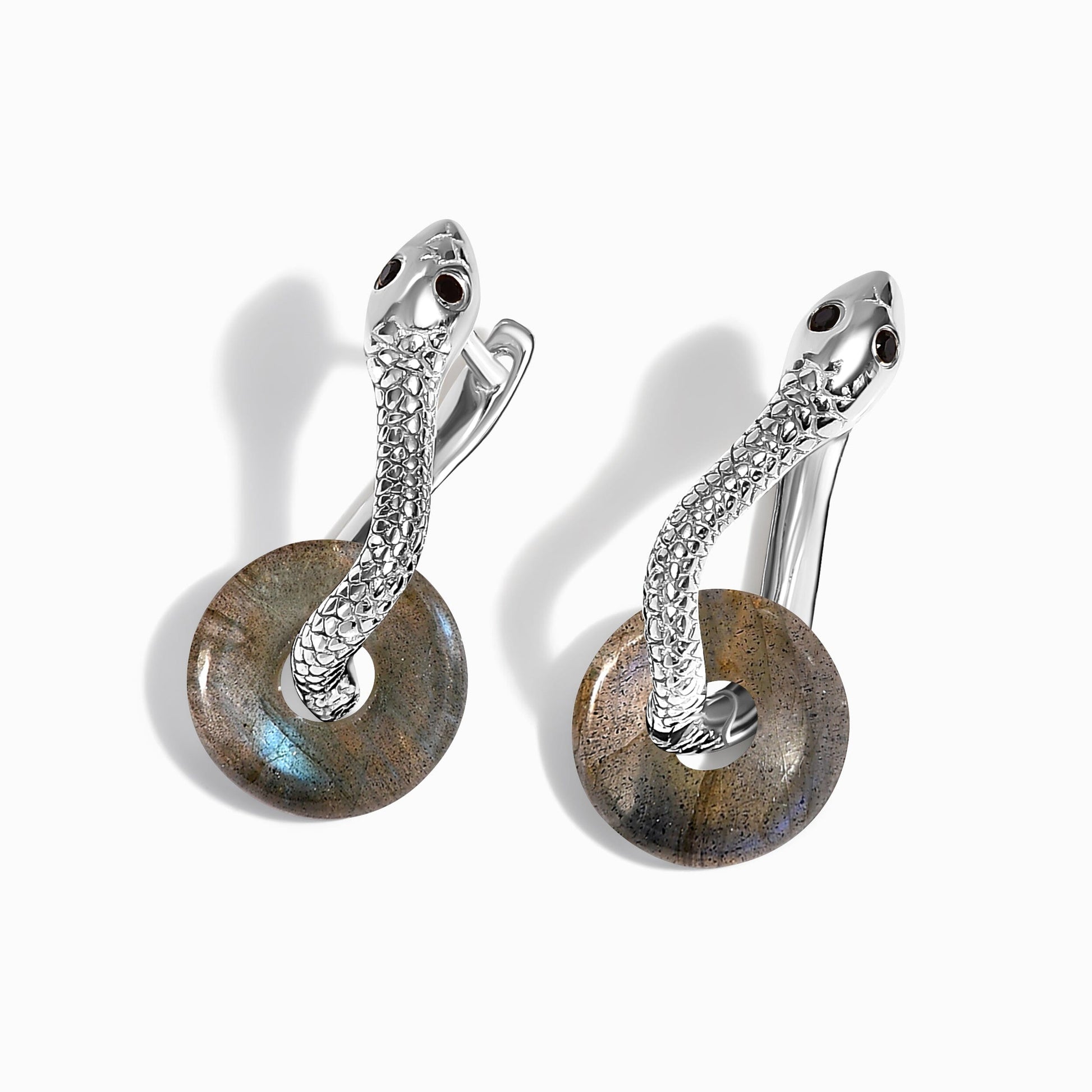Labradorite Earrings - Serpent - close-up silver