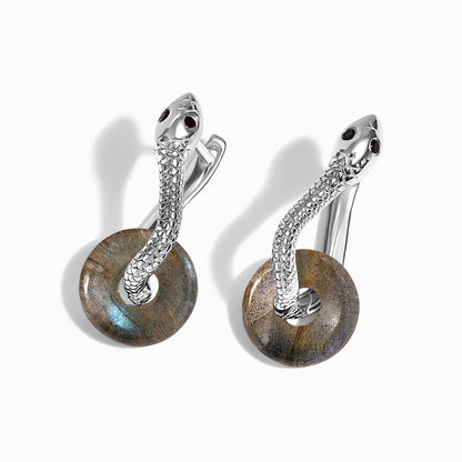 Labradorite Earrings - Serpent - close-up silver