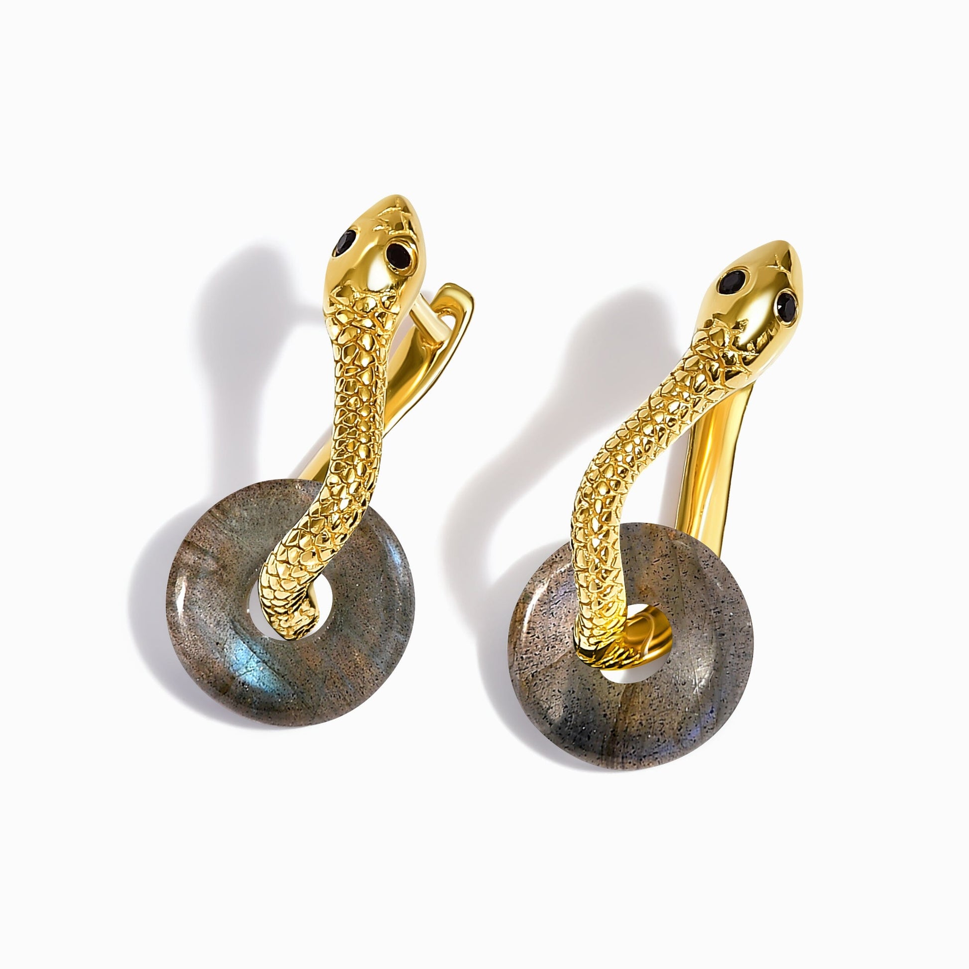 Labradorite Earrings - Serpent - close-up gold