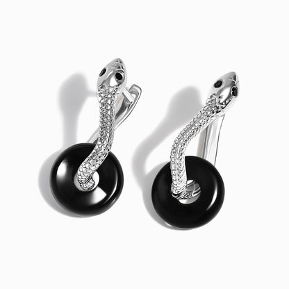 Black Obsidian Earrings - Serpent - white rhodium angle