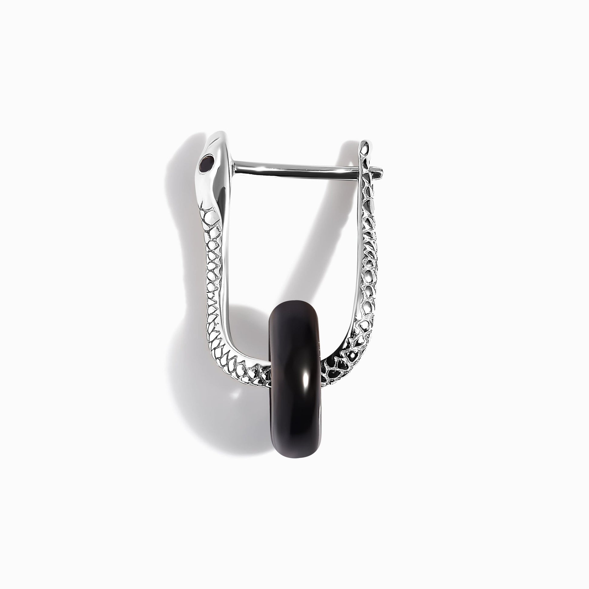 Black Obsidian Earrings - Serpent - white rhodium closeup