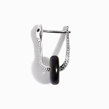 Black Obsidian Earrings - Serpent - white rhodium closeup