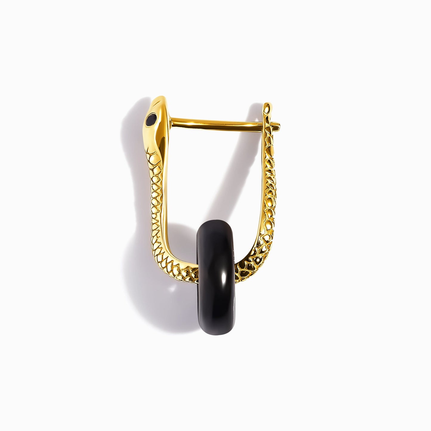 Black Obsidian Earrings - Serpent - yellow gold closeup