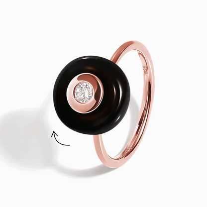 Black Obsidian Fidget Ring - Ora - rose gold spin