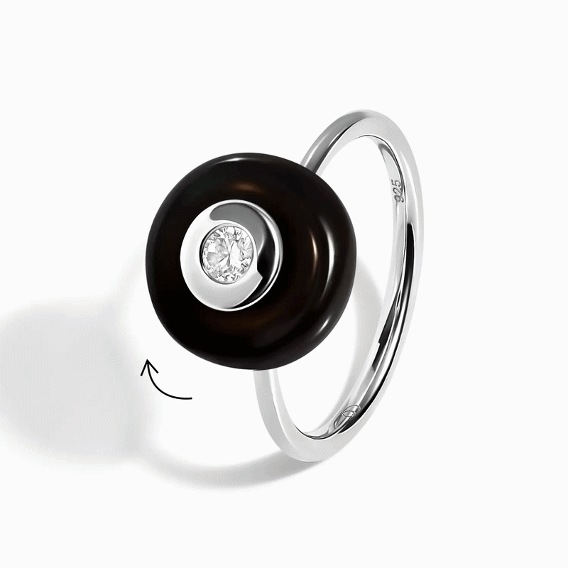 Black Obsidian Fidget Ring - Ora - silver spin