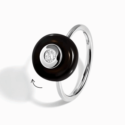 Black Obsidian Fidget Ring - Ora - silver spin