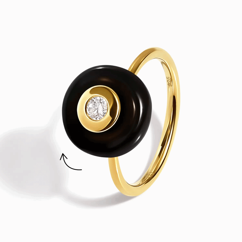 Black Obsidian Fidget Ring - Ora - yellow gold spin