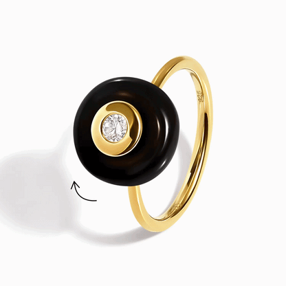 Black Obsidian Fidget Ring - Ora - yellow gold spin