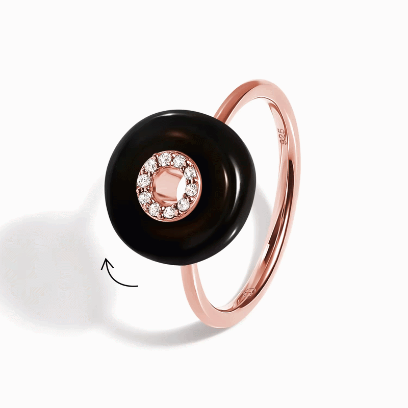 Black Obsidian Fidget Ring - Liora - rose gold spin