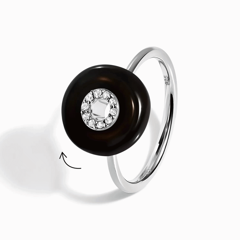 Black Obsidian Fidget Ring - Liora - silver spin