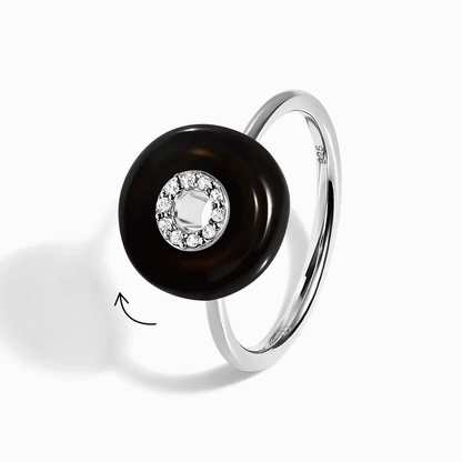 Black Obsidian Fidget Ring - Liora - silver spin