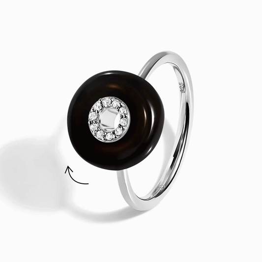 Black Obsidian Fidget Ring - Liora - silver spin