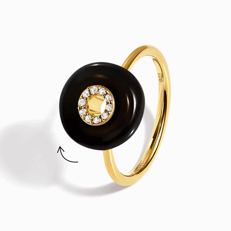 Black Obsidian Fidget Ring - Liora - yellow gold spin