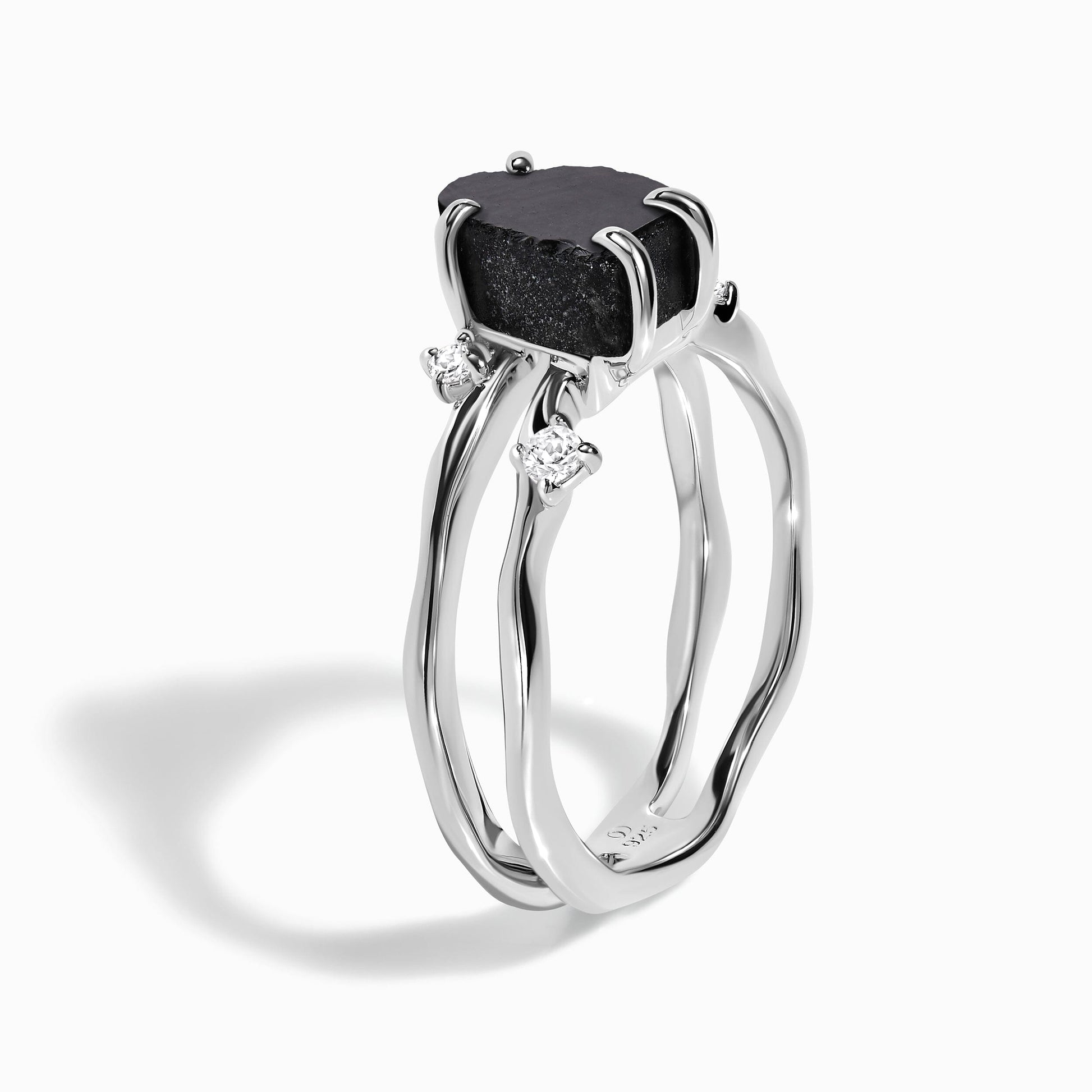 Black Obsidian Lab Diamond Flow Ring - side view silver
