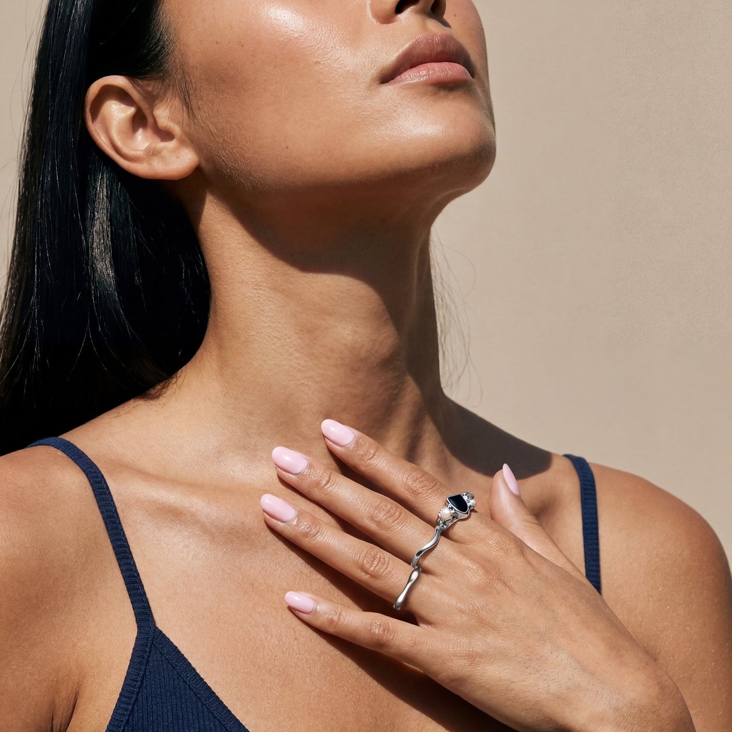 Black Obsidian Heirloom & Magma & Waves Rings - lifestyle silver