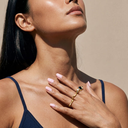 Black Obsidian Heirloom & Magma & Waves Rings - lifestyle gold