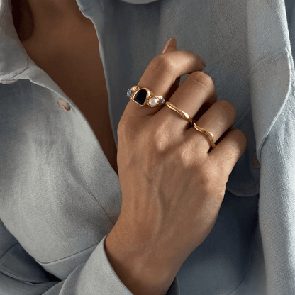 Black Obsidian Heirloom & Magma & Waves Rings - gold product shot