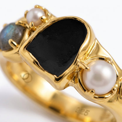 Black Obsidian Heirloom & Magma & Waves Rings - gold video still