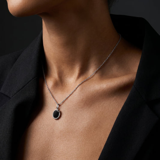 Black Onyx Necklace - Serpent worn - silver