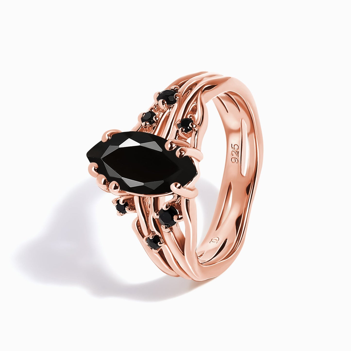 Black Obsidian Black Spinel Ring - Radiance detail rose gold