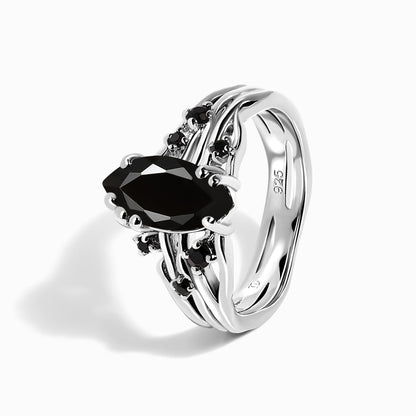 Black Obsidian Black Spinel Ring - Radiance detail silver