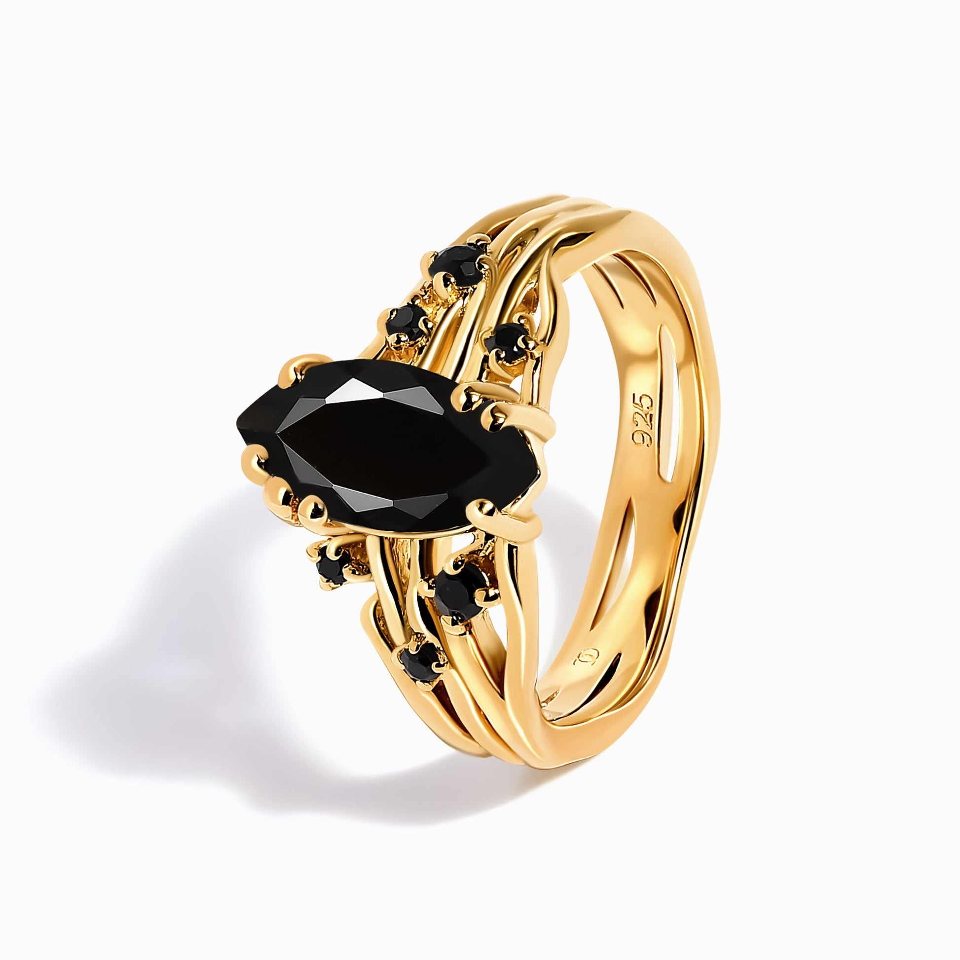 Black Obsidian Black Spinel Ring - Radiance detail yellow gold