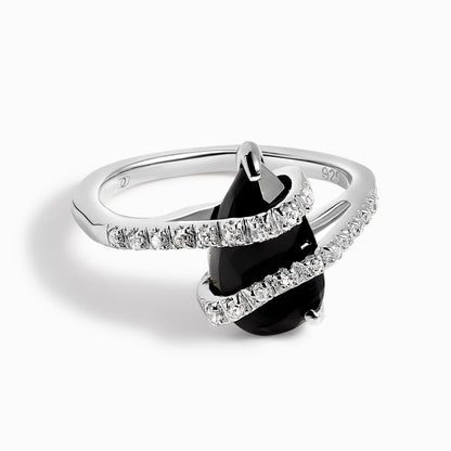 Black Obsidian White Zircon Ring - Bypass silver
