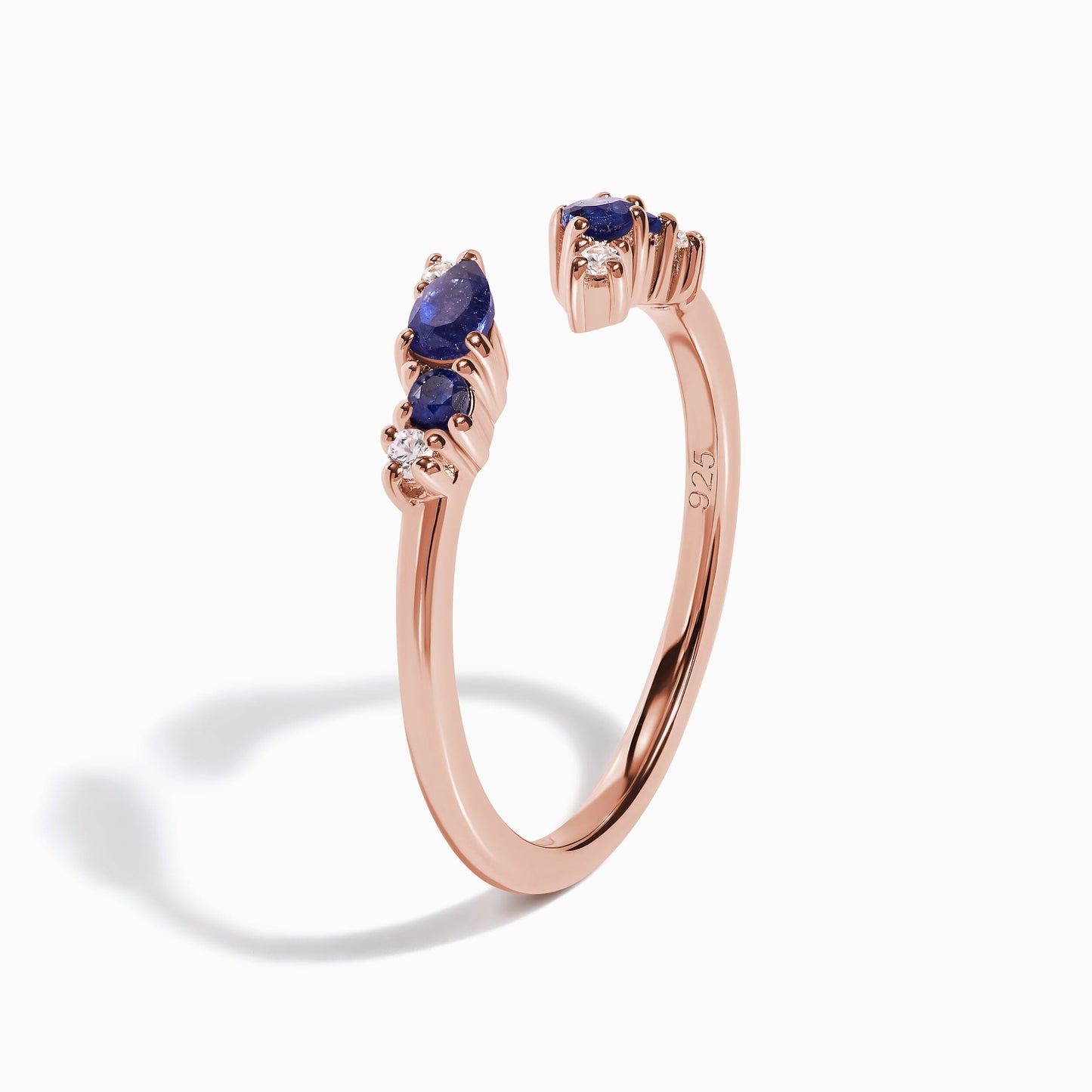 Adjustable Blue Sapphire Ring Flourish - rose gold angle