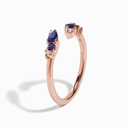 Adjustable Blue Sapphire Ring Flourish - rose gold angle