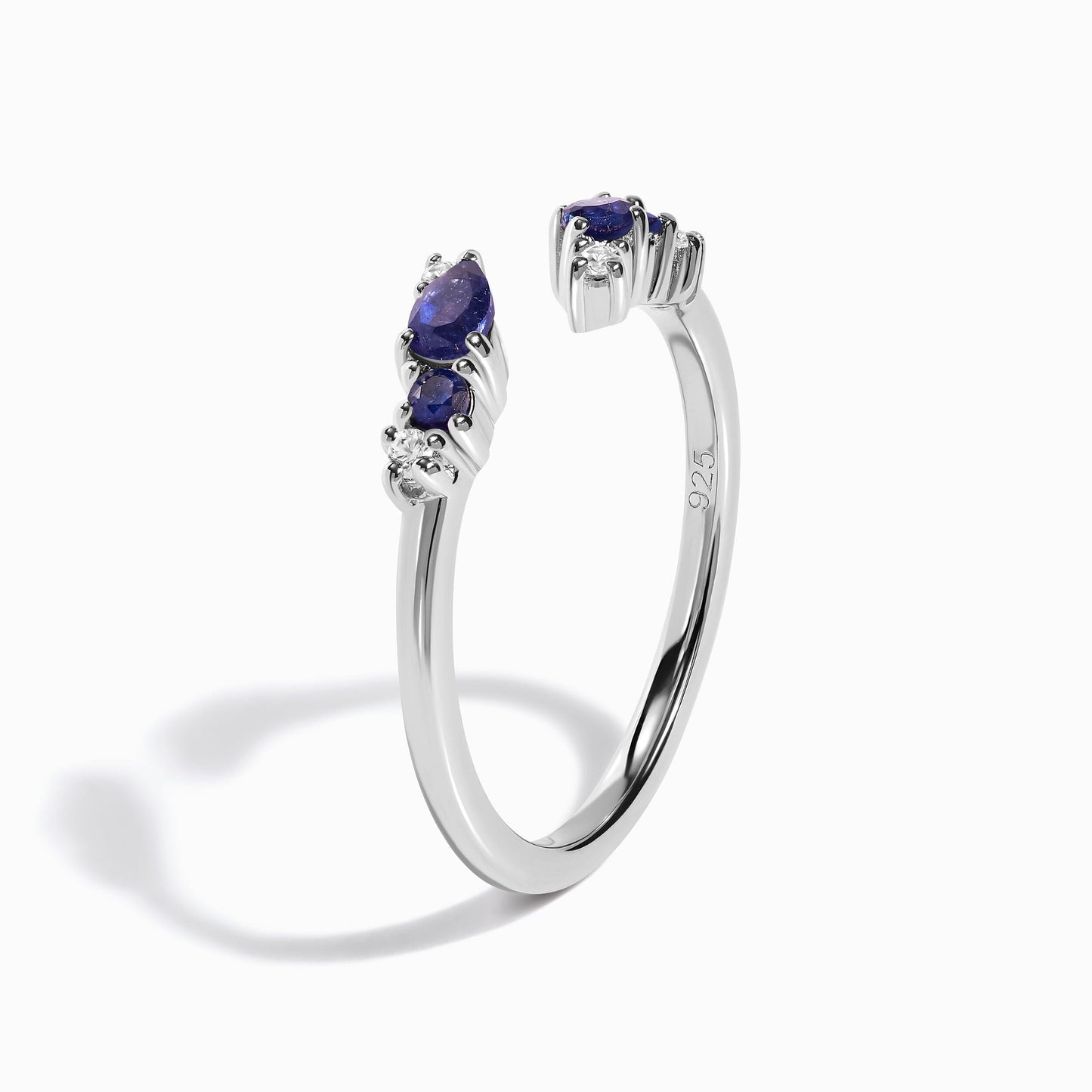 Adjustable Blue Sapphire Ring Flourish - silver angle