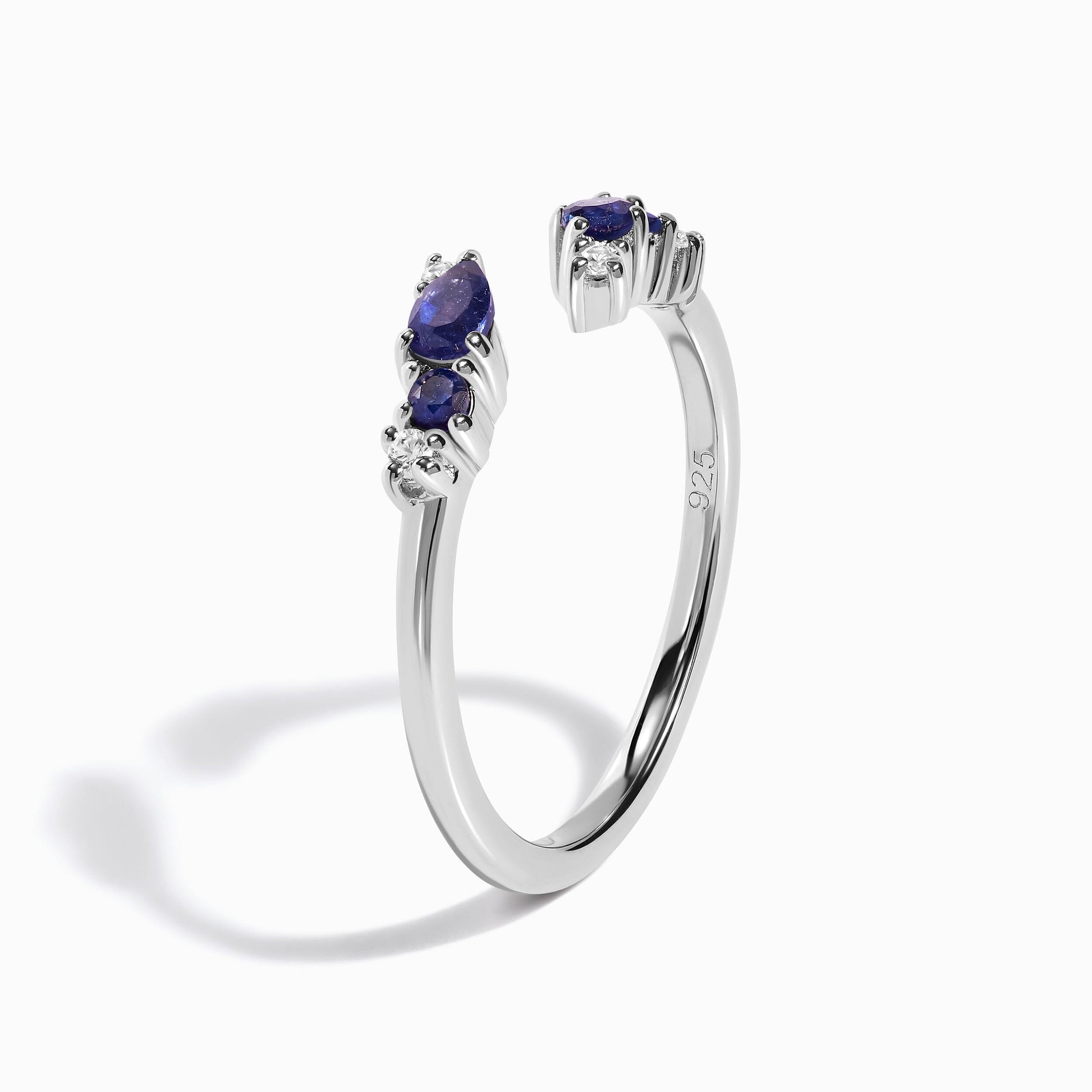Adjustable Blue Sapphire Ring Flourish - silver angle