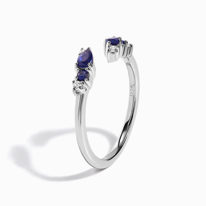 Adjustable Blue Sapphire Ring Flourish - silver angle