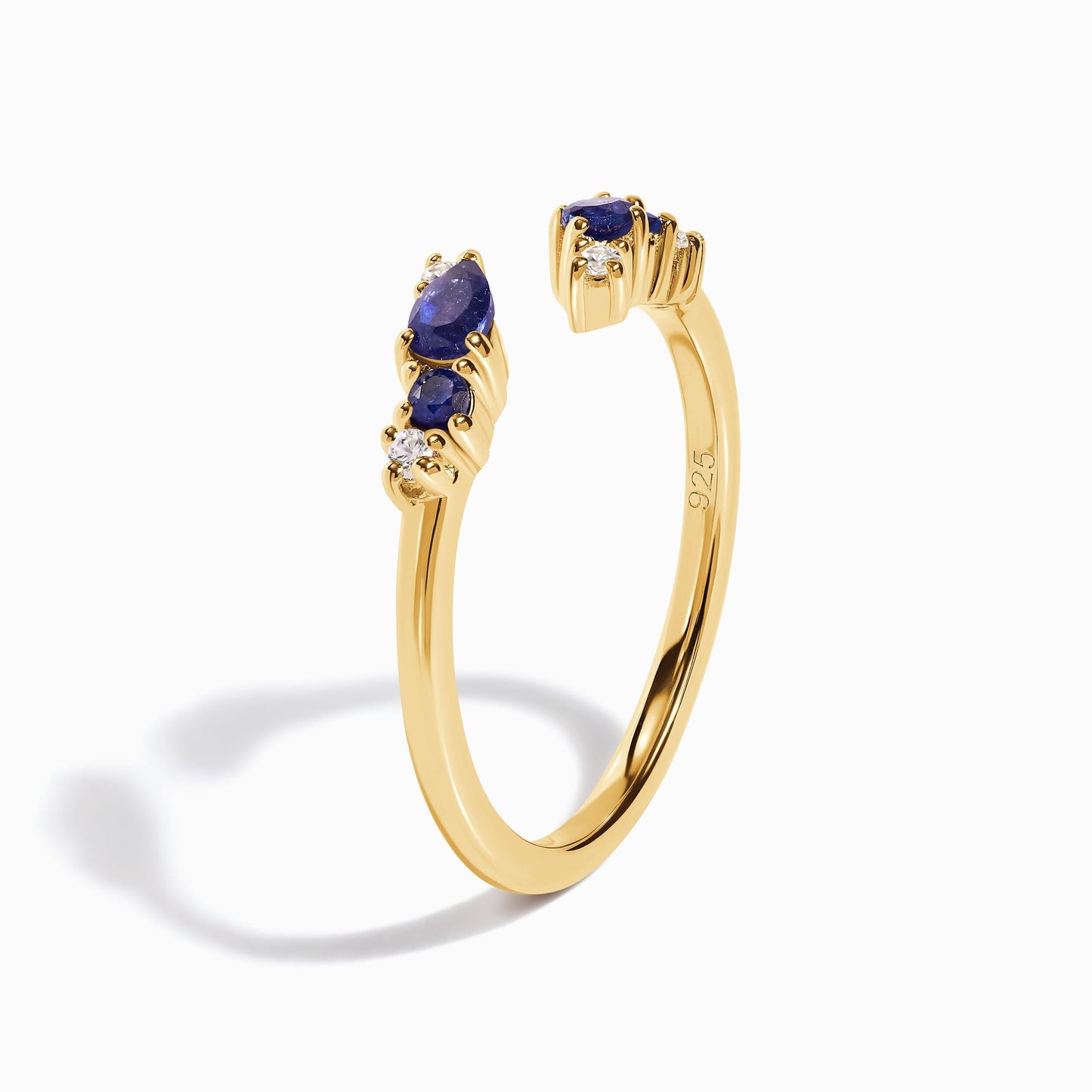 Adjustable Blue Sapphire Ring Flourish - yellow gold angle