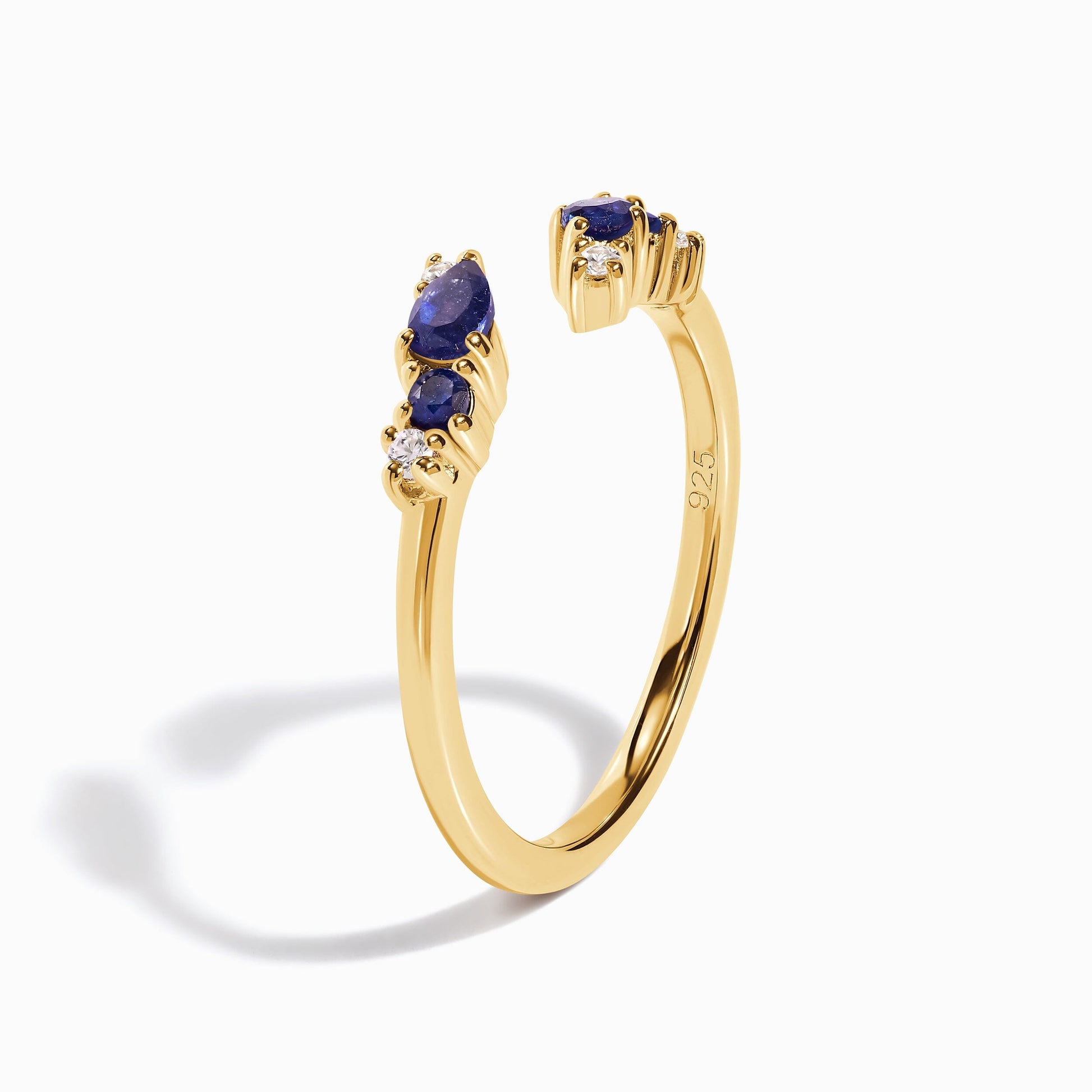 Adjustable Blue Sapphire Ring Flourish - yellow gold angle