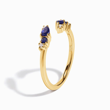 Adjustable Blue Sapphire Ring Flourish - yellow gold angle