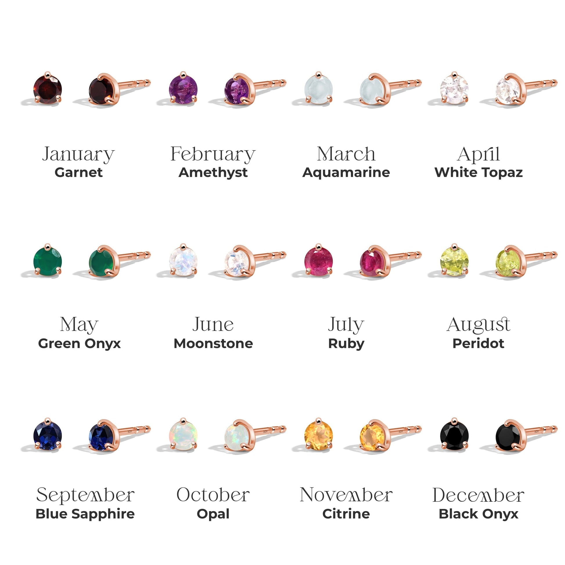Zodiac Birthstone Diamond Studs - Capricorn Garnet - birthstone chart rose gold