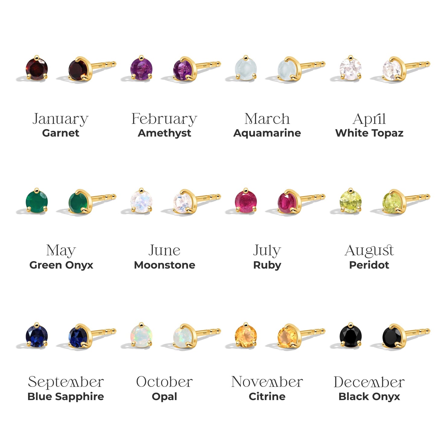 Zodiac Birthstone Diamond Studs - Capricorn Garnet - birthstone chart yellow gold