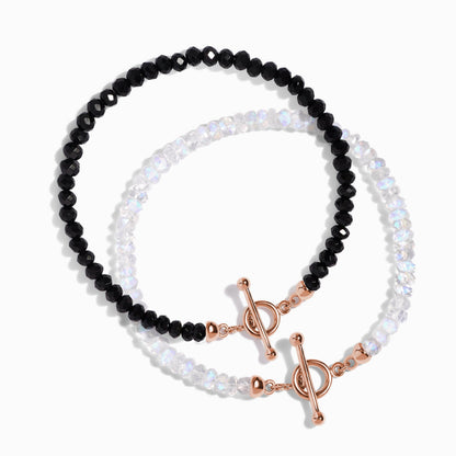 Moonstone Black Obsidian Vibrations Bracelets - rose gold vermeil stack