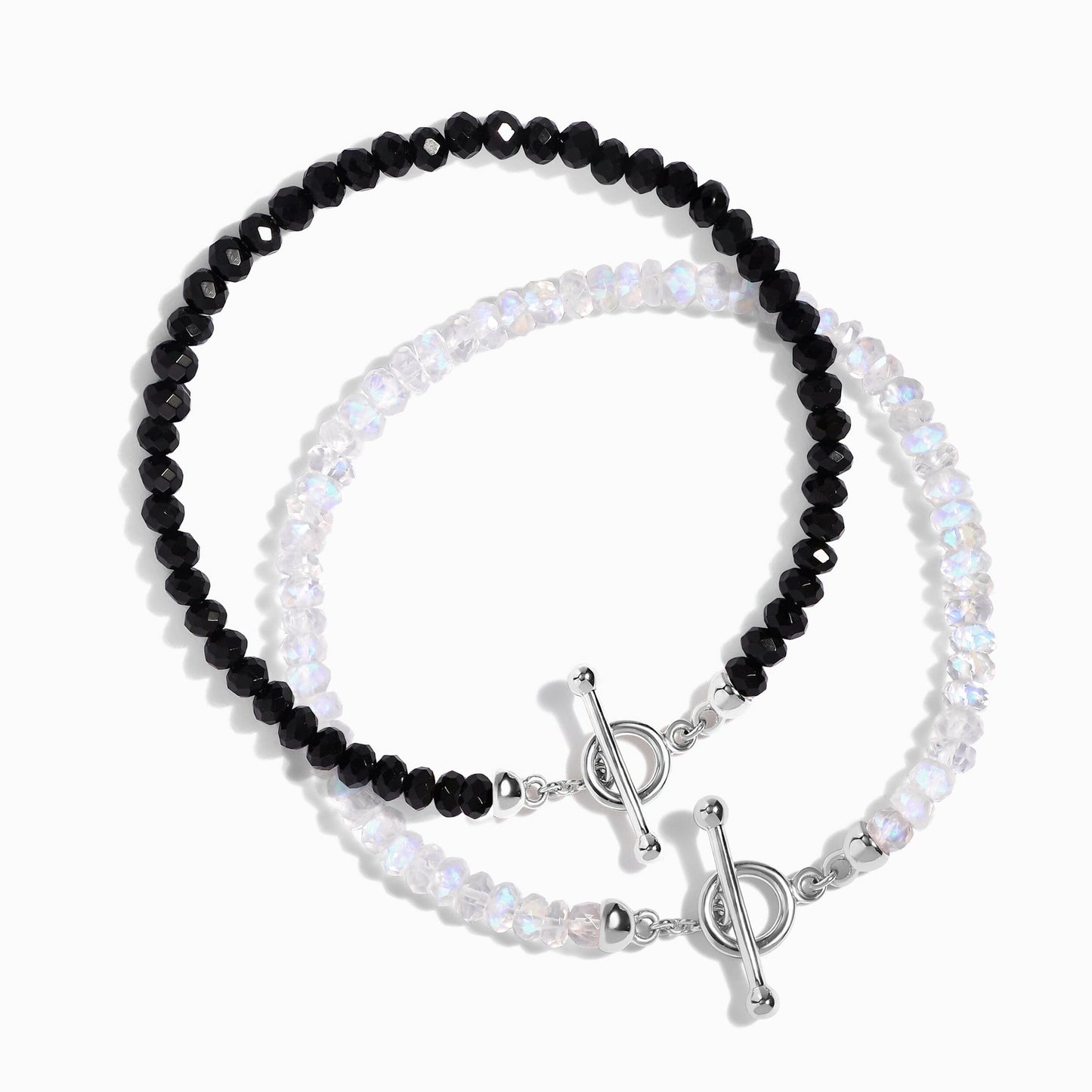 Moonstone Black Obsidian Vibrations Bracelets - sterling silver stack